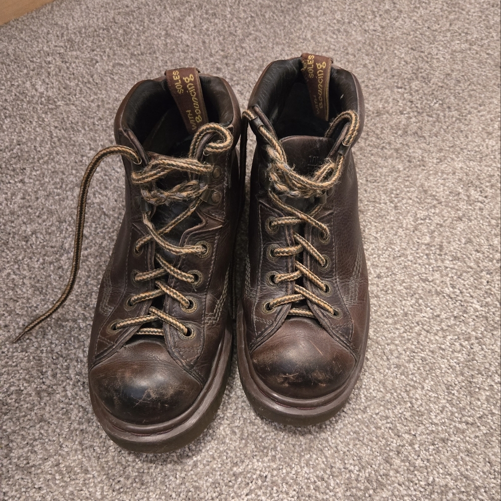 Vintage 90's Dr. Martens 8287 Chunky Work Boots Brown Leather Distressed Mens 6